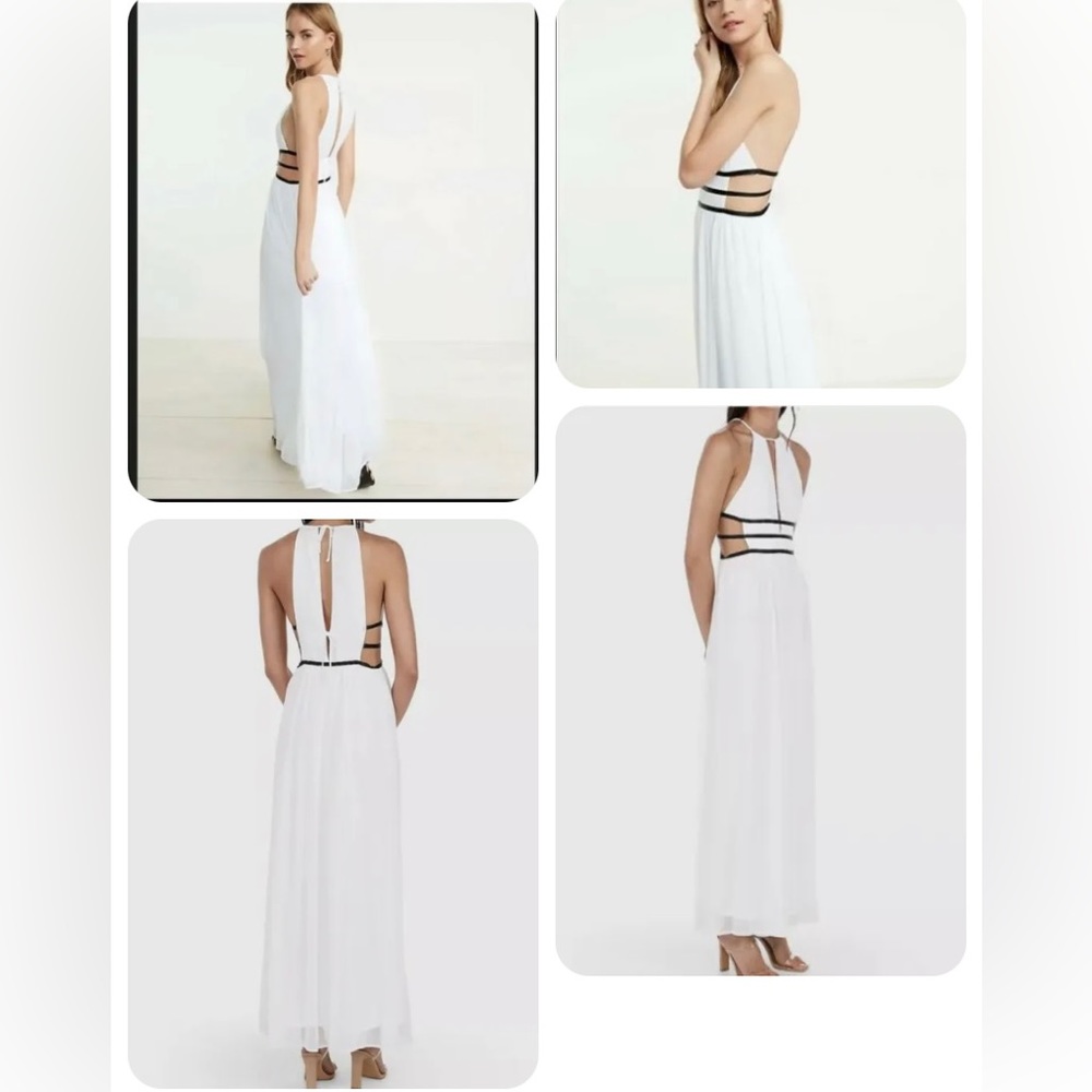 NWOT Express Womens White Strappy Cut-Out Plunge Maxi Dress Sz Small Petite